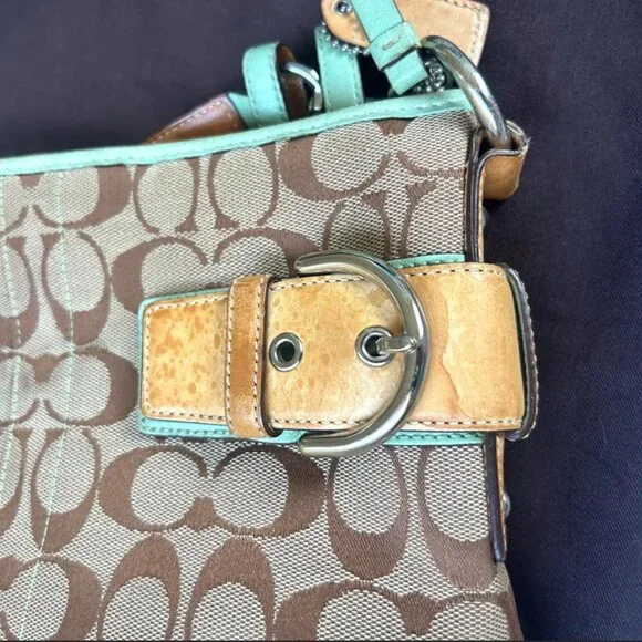 Coach Mint Green Canvas and Suede Bag w/ Dust Bag - Picture 3 of 10